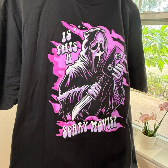 Ghost Face Shirt Mens XL Black Is This A Scary Movie Scream VHS Horror Halloween - Picture 2 of 5